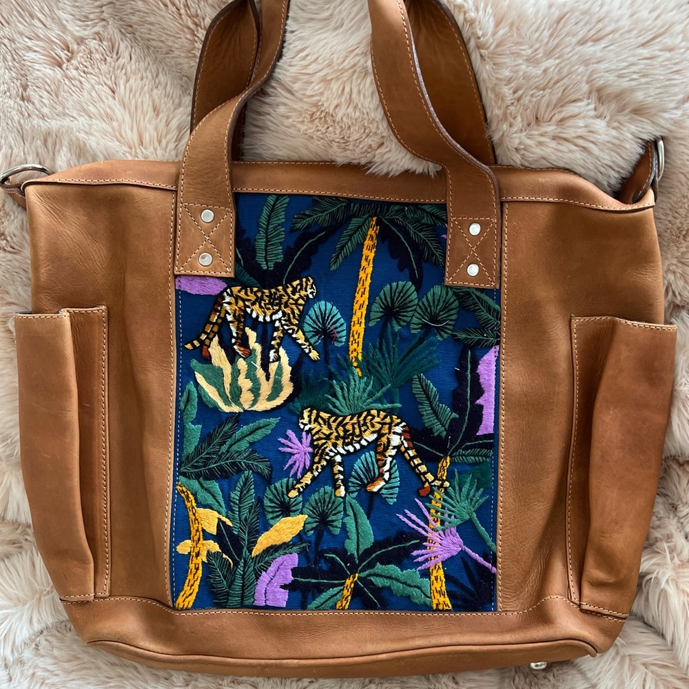 BNWT Bohemian Mama x Moonwater Co. leather bag/backpack—tiger/jungle embroidery.